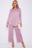 6Pcs Dusty Pink Crepe Satin Co-ord Shirt and Trousers Set
