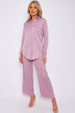 6Pcs Dusty Pink Crepe Satin Co-ord Shirt and Trousers Set
