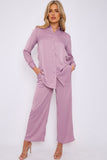6Pcs Dusty Pink Crepe Satin Co-ord Shirt and Trousers Set