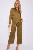 6Pcs Olive Crepe Satin Co-ord Shirt and Trousers Set