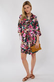 8Pcs Emerald Rose Print Half Sleeve Mini Shirt Dress