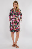 8Pcs Emerald Rose Print Half Sleeve Mini Shirt Dress