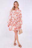 8Pcs Red Floral Print Flared Hem Mini Dress