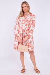 8Pcs Red Floral Print Flared Hem Mini Dress