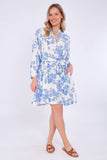8Pcs Blue Floral Print Flared Hem Mini Dress
