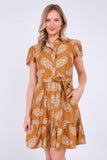 8Pcs Caramel Paisley Print Short Sleeve Mini Dress