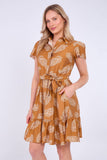 8Pcs Caramel Paisley Print Short Sleeve Mini Dress