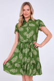 8Pcs Green Paisley Print Short Sleeve Mini Dress