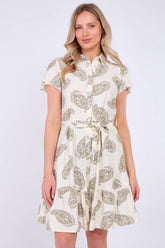 8Pcs White Paisley Print Short Sleeve Mini Dress