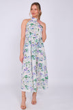 8Pcs White Floral Print Halter Neck Maxi Dress