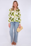 8Pcs Green Watercolour Print Satin Blouse