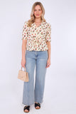8Pcs White Floral Print Short Sleeve Knotted Top