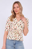 8Pcs White Floral Print Short Sleeve Knotted Top