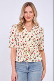 8Pcs White Floral Print Short Sleeve Knotted Top