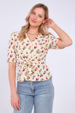 8Pcs White Floral Print Short Sleeve Knotted Top