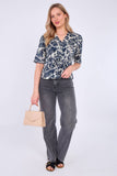 8Pcs Palm Leaf Print Short Sleeve Knotted Top