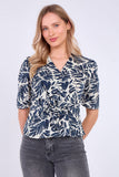 8Pcs Palm Leaf Print Short Sleeve Knotted Top