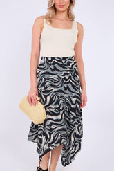 8Pcs Grey Zebra Print Asymmetric Hem Skirt