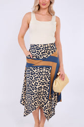 8Pcs Leopard Scarf Print Asymmetric Hem Skirt