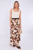 8Pcs Brown Roses Print Tiered Maxi Skirt
