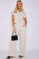 3Sets Stone Striped Cotton Linen Shirt and Trousers set