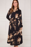 8Pcs Black and Gold Tie Dye Print Maxi Shirt Dress
