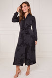 8Pcs Black Tonal Rose Print Maxi Shirt Dress