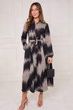 8Pcs Black and Grey Tie Dye Wave Print Maxi Shirt Dress