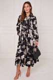 8Pcs Black and Stone Abstract Floral Print Maxi Shirt Dress