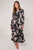 8Pcs Black and Stone Abstract Floral Print Maxi Shirt Dress