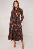 8pcs Brown Leopard Print Midaxi Shirt Dress