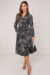 8Pcs Black Modern Patchwork Geo Print Midi Shirt Dress