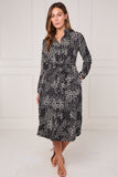 8Pcs Black Modern Patchwork Geo Print Midi Shirt Dress