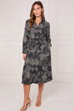 8Pcs Black Modern Patchwork Geo Print Midi Shirt Dress