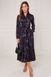 8pcs Black Violet Leopard Print Midaxi Shirt Dress