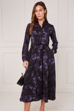 8pcs Black Violet Leopard Print Midaxi Shirt Dress