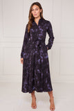 8pcs Black Violet Leopard Print Midaxi Shirt Dress
