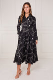 8Pcs Black and Ivory Contour Print Maxi Shirt Dress