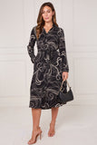 8Pcs Black Abstract Swirl Print Midi Shirt Dress