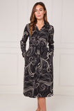 8Pcs Black Abstract Swirl Print Midi Shirt Dress