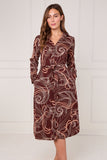 8Pcs Chocolate Abstract Swirl Print Midi Shirt Dress