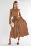 8Pcs Golden Layer Satin Long Sleeve Maxi Shirt Dress