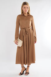 8Pcs Golden Layer Satin Long Sleeve Maxi Shirt Dress