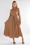 8Pcs Golden Layer Satin Long Sleeve Maxi Shirt Dress