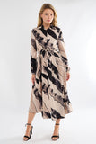 8Pcs Black and Beige Abstract Print Midaxi Shirt Dress