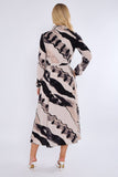 8Pcs Black and Beige Abstract Print Midaxi Shirt Dress