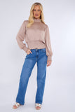 8Pcs Champagne Creased Satin Shirred Waist Cropped Top