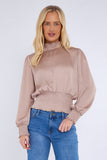 8Pcs Champagne Creased Satin Shirred Waist Cropped Top