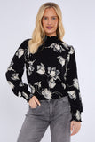 8Pcs Black Floral Print Shirred Waist Cropped Top