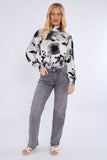8Pcs Monochrome Floral Print Shirred Waist Cropped Top
